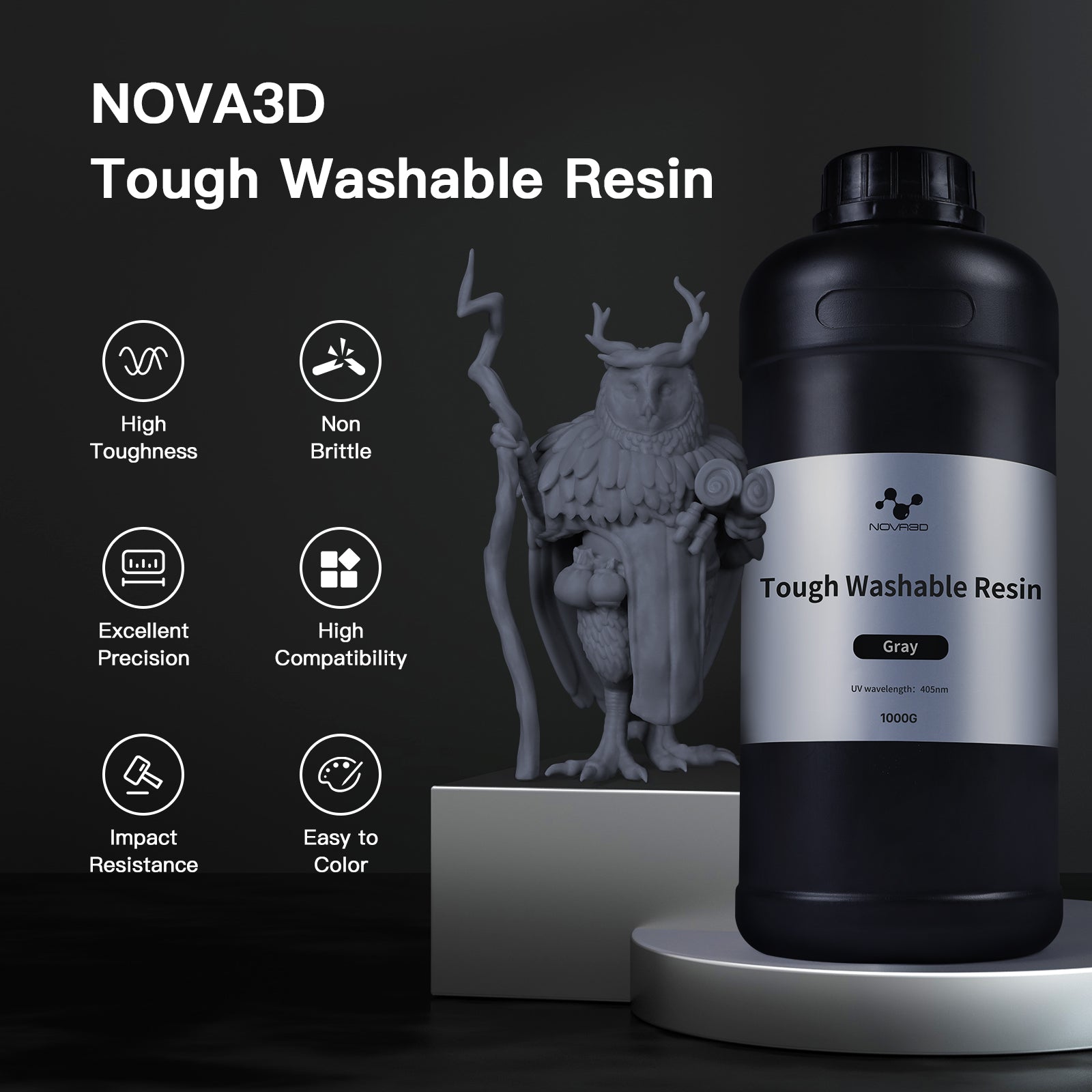 NOVA3D Water Washable ABS-Like 3D Printer Resin Tough Washable Resin