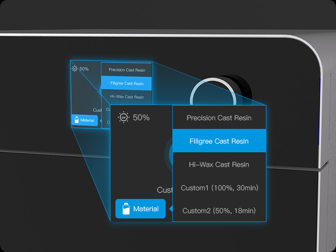 Preset curing programs and simple operation