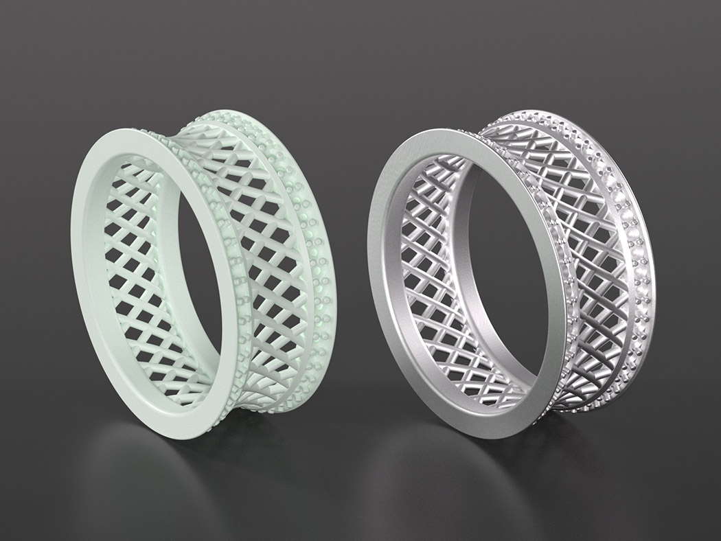 Prong-setting ring resin sample and cast jewelry